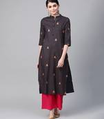 Navy blue striped straight kurta