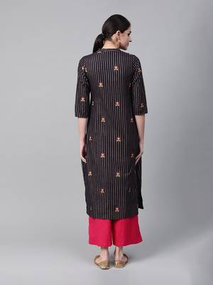 Navy blue striped straight kurta 2