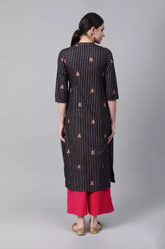 Navy blue striped straight kurta