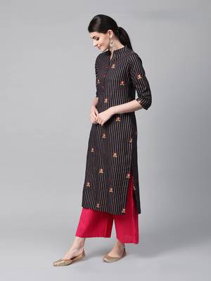 Navy blue striped straight kurta 4