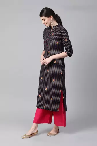 Navy blue striped straight kurta