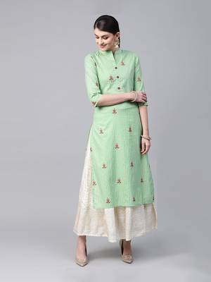 Mint green striped straight kurta 1