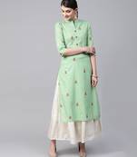 Mint green striped straight kurta