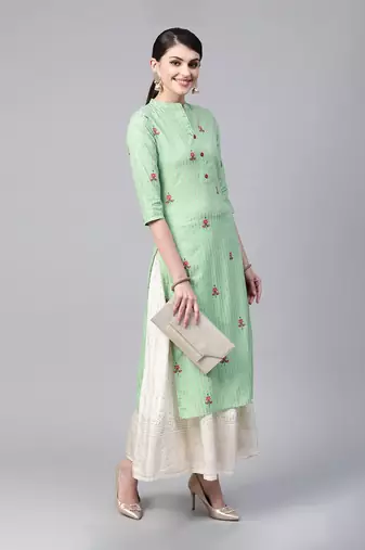Mint green striped straight kurta