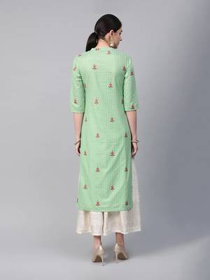 Mint green striped straight kurta 3