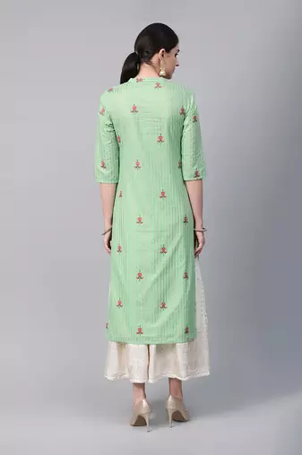 Mint green striped straight kurta