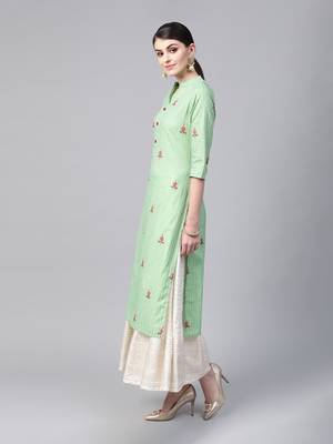 Mint green striped straight kurta 4