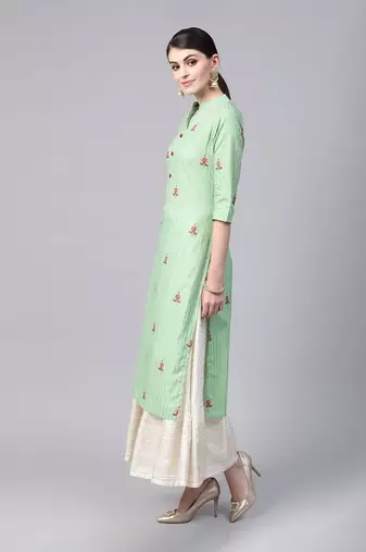Mint green striped straight kurta