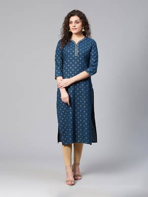 Indigo blue ethnic straight kurta 1