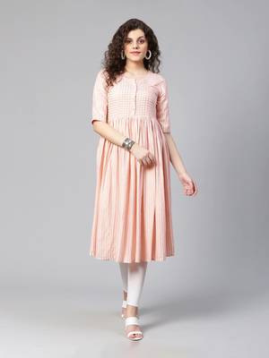 Peach striped flared kurta 1