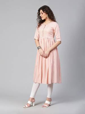Peach striped flared kurta 3