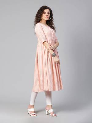 Peach striped flared kurta 4