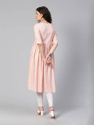 Peach striped flared kurta 5