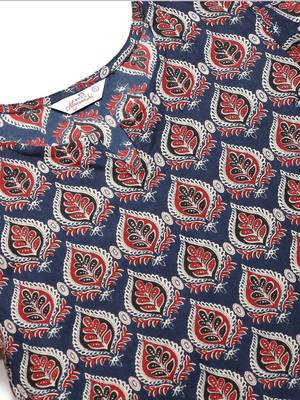 Navy blue and maroon printed straight kurta 2