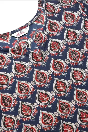 Navy blue and maroon printed straight kurta