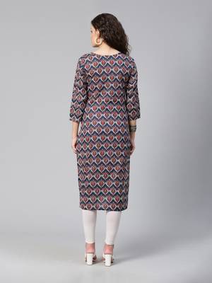 Navy blue and maroon printed straight kurta 4