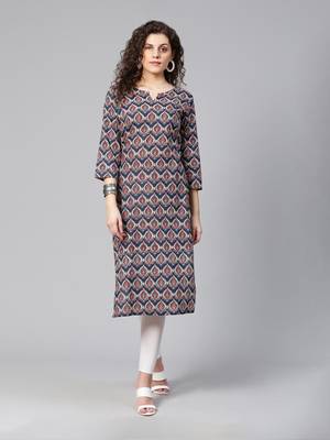 Navy blue and maroon printed straight kurta 1