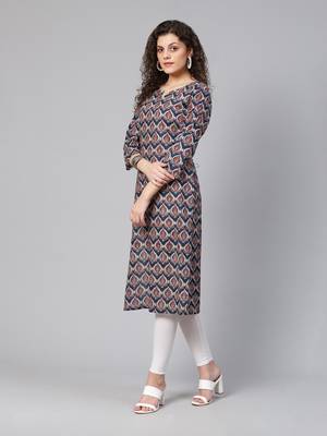 Navy blue and maroon printed straight kurta 5