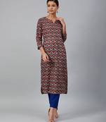 Brick red and navy printed straight kurta
