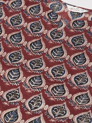 Brick red and navy printed straight kurta 3