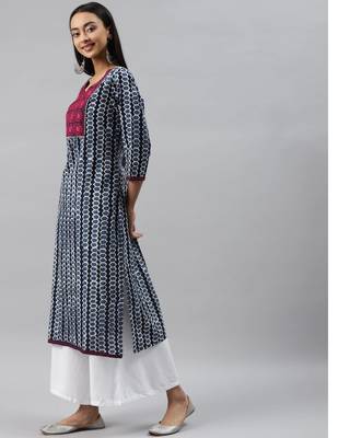 Blue ethnic printed embroidered straight kurta 2
