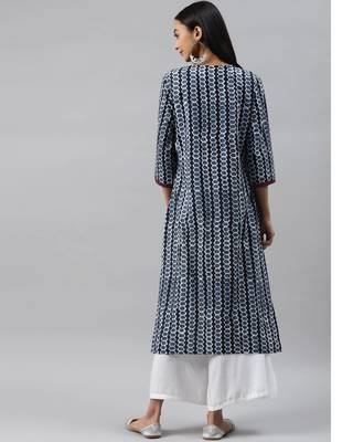 Blue ethnic printed embroidered straight kurta 3