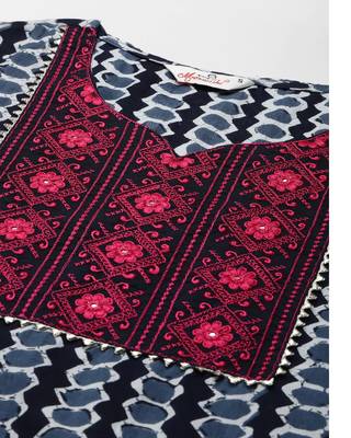 Blue ethnic printed embroidered straight kurta 4