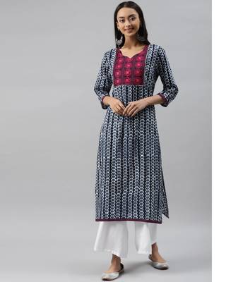 Blue ethnic printed embroidered straight kurta 5