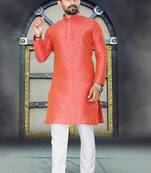 Orange jacquard straight kurta with pyjama