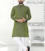 Green jacquard straight kurta with pyjama