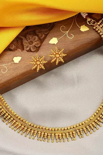 traditional stylish golden necklace with earrings mc058fl