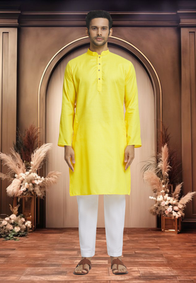 Yellow cotton kurta pyjama 1