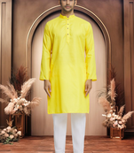 Yellow cotton kurta pyjama