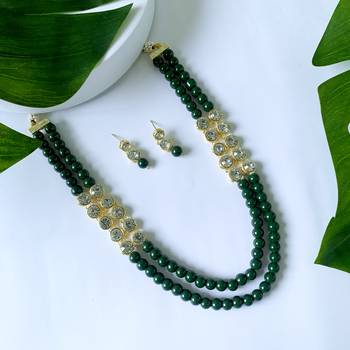 traditional stunning white stone studded layered pearl necklace jewellery set  1