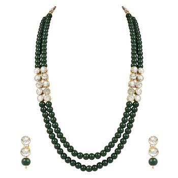 traditional stunning white stone studded layered pearl necklace jewellery set  2