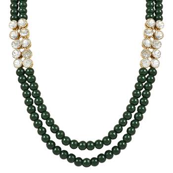 traditional stunning white stone studded layered pearl necklace jewellery set  3