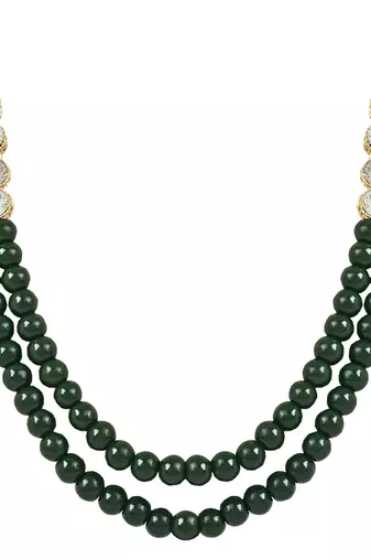 traditional stunning white stone studded layered pearl necklace jewellery set 