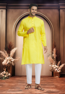 Yellow cotton kurta pyjama 2