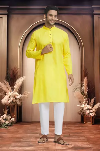 Yellow cotton kurta pyjama