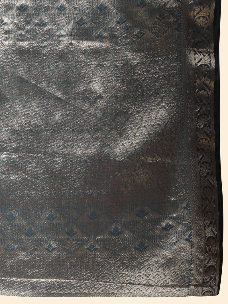 Lookslady Womens New Organza Silk Teal Blue Color Gold Zari Self Weaving Saree With Unstitched Matching Blouse
