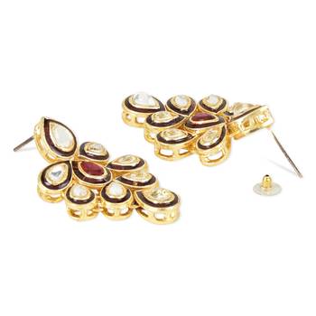 traditional maroon meenakari handcrafted kundan necklace jewellery set  4