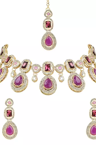 traditional kundan & stone choker necklace jewellery with earrings & maang tikka set 