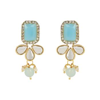 traditional white kundan studded multi layered pearl necklace jewellery set with dangle earrings  3