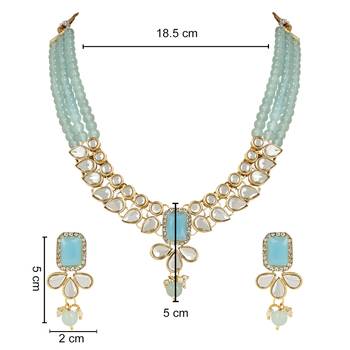 traditional white kundan studded multi layered pearl necklace jewellery set with dangle earrings  5