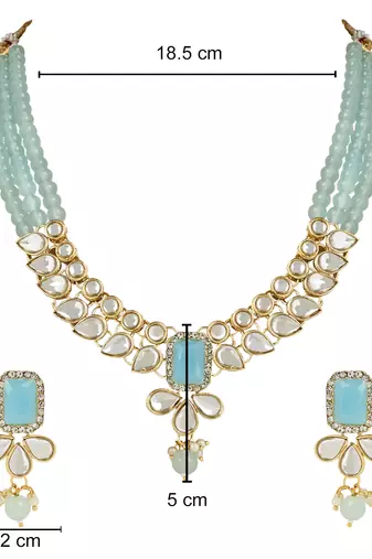 traditional white kundan studded multi layered pearl necklace jewellery set with dangle earrings 