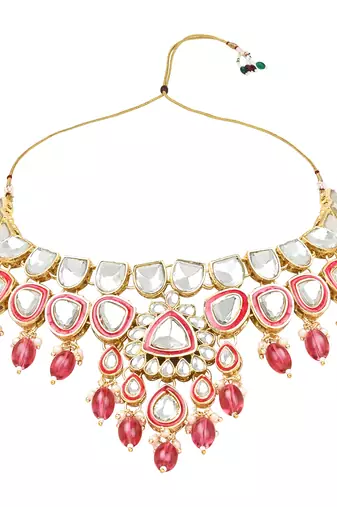 traditional pearl kundan necklace jewellery set with earring maang tikka set 