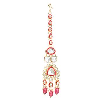 traditional pearl kundan necklace jewellery set with earring maang tikka set  5