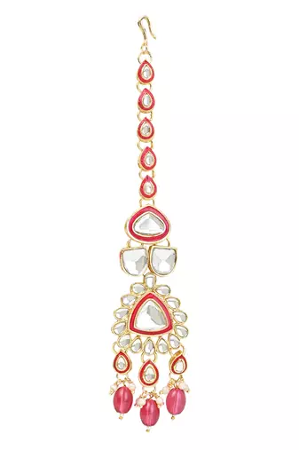 traditional pearl kundan necklace jewellery set with earring maang tikka set 