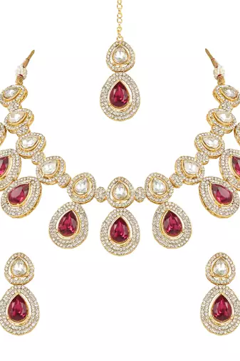 traditional kundan & stone studded choker necklace jewellery set with earrings & maang tikka 