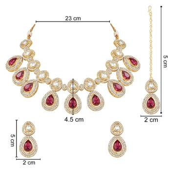 traditional kundan & stone studded choker necklace jewellery set with earrings & maang tikka  3